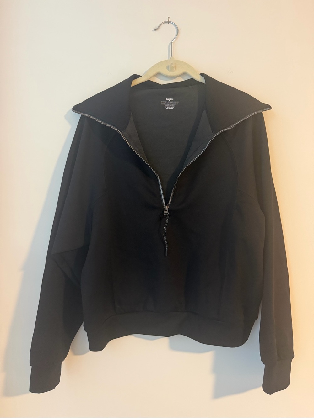 2 PIECE SET — Women's Black Half-Zip Pullover Sweatshirt & Sweatpants